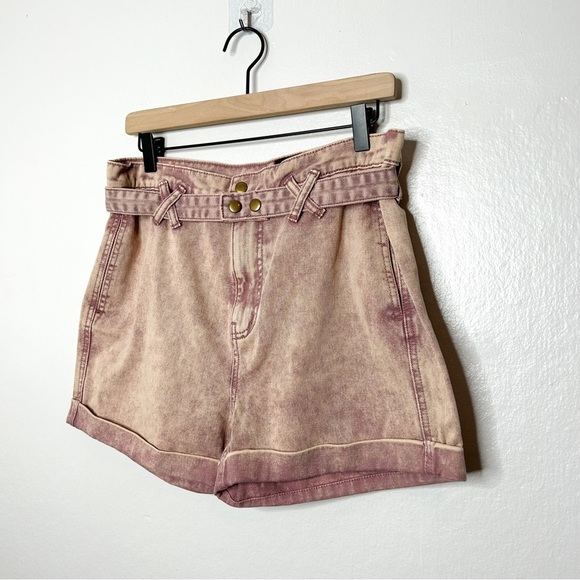 BDG Urban Outfitters Paperbag Cora Belted High Waist Shorts Pink Acid Wash 27 - Picture 5 of 10